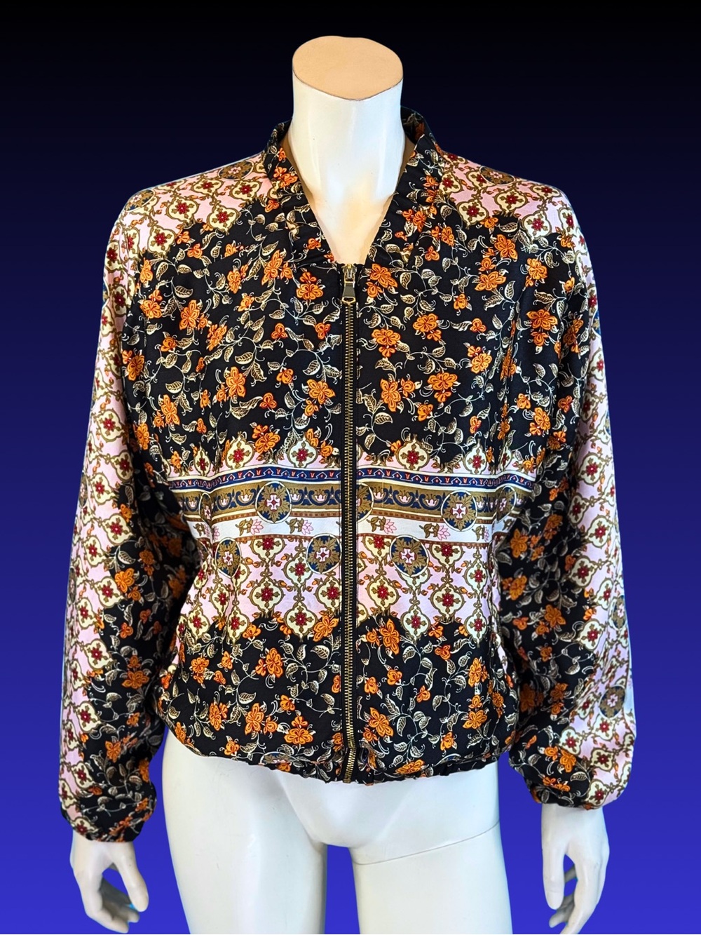 Zara Floral Paisley Scarf Print Bomber Zip Up Jacket | M